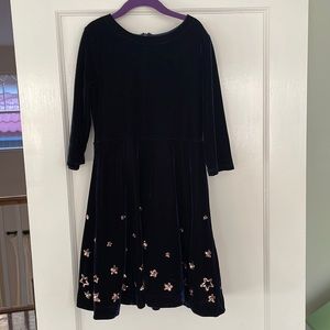 Boden Girls 9-10 navy velvet dress with gold sequin stars